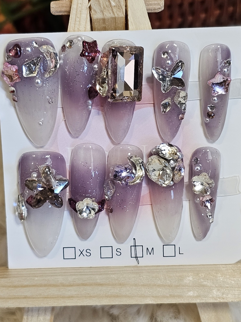 Sparkling Lavender Gradient Press-On Nails with Crystal Embellishments